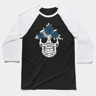 Niche Skull Island Mod Art  Calavera Sugar Skull Blue Roses In Head Mexico Fun Baseball T-Shirt